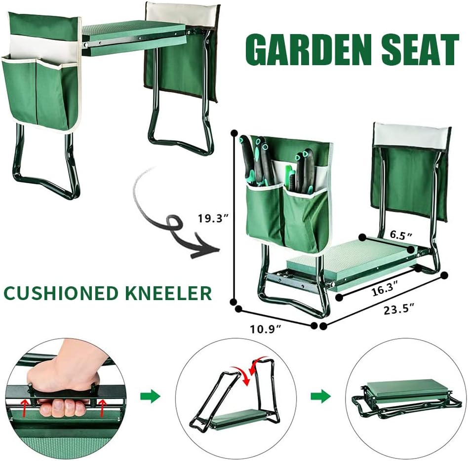 BDL Garden Cart Outdoor Rolling Garden Workseat with Wheels, Heavy Duty Garden Tool Cart with Extendable Handle and Storage for Seniors Yard Gardening Work
