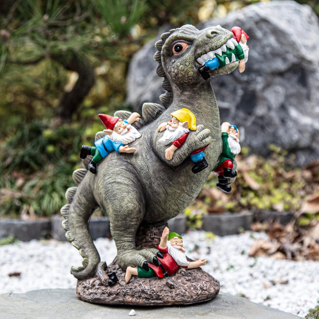 Garden Gnomes Statues Yard Decorations Outdoor Garden Decor, 14” Dinosaur Gnomes Garden Statues, Patio, Lawn Ornament, Gardening Gifts for Women for Housewarming