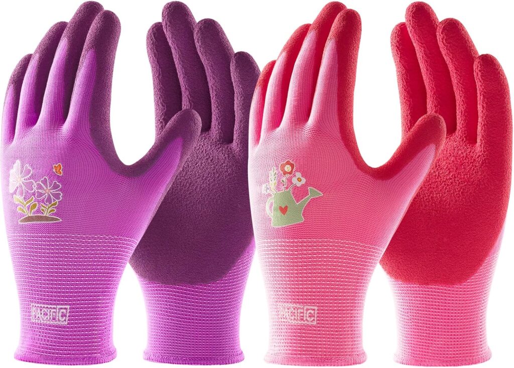 PACIFIC PPE 6 Pairs Gardening Gloves for women and Ladies, Rubber Coated Garden Gloves, Outdoor Protective Work Gloves, Medium Size fits Most, Purple  Red