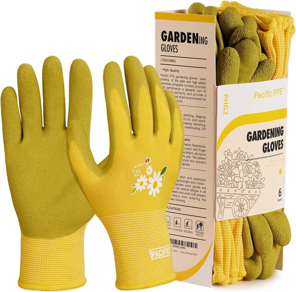 PACIFIC PPE 6 Pairs Gardening Gloves for women and Ladies, Rubber Coated Garden Gloves, Outdoor Protective Work Gloves, Medium Size fits Most, Purple  Red
