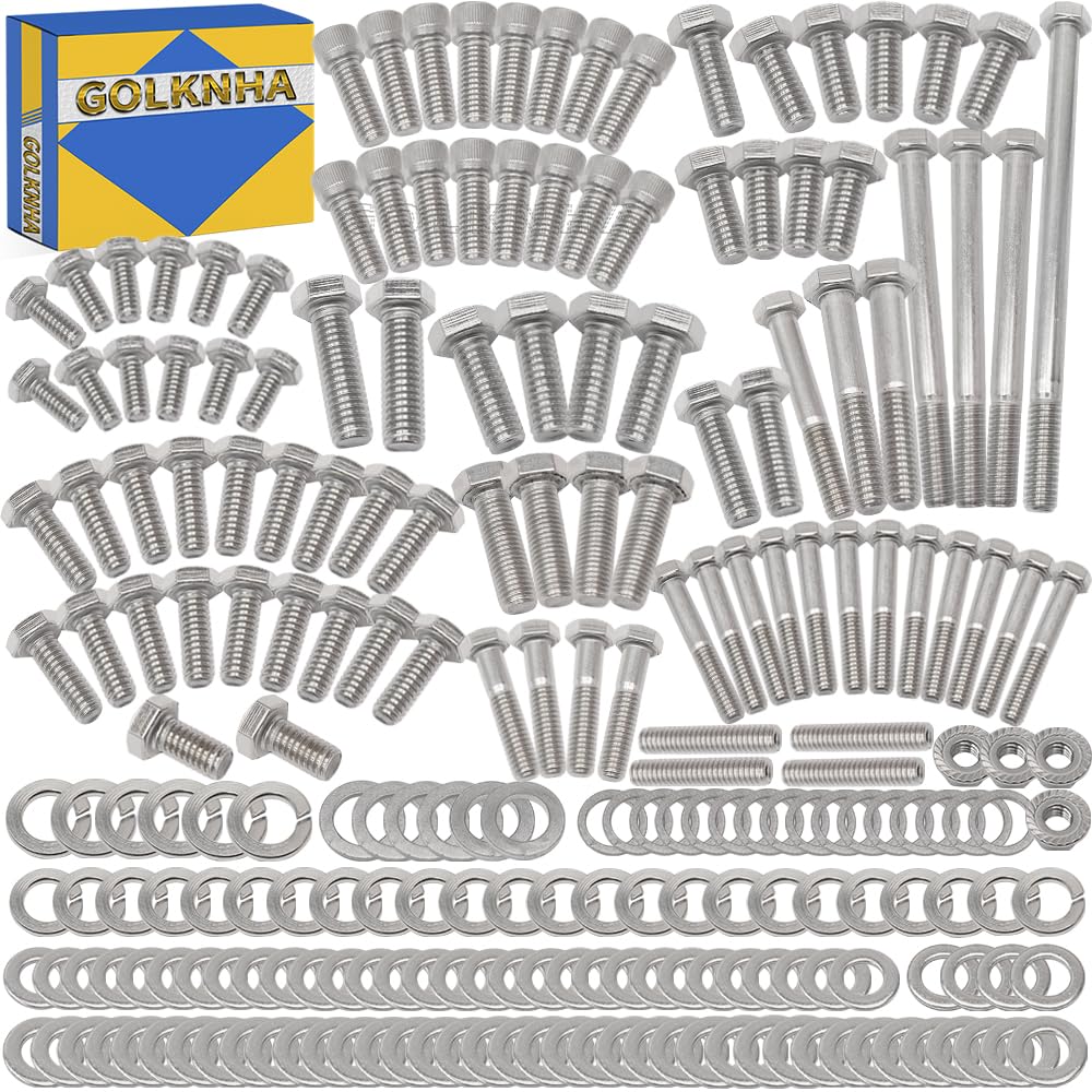 304 Stainless Steel 228 PCS Engine Hex Bolt Kit Fits Passenger Side Pump Inlet Type Only fit for Ford Small Block SBF 260 289 302