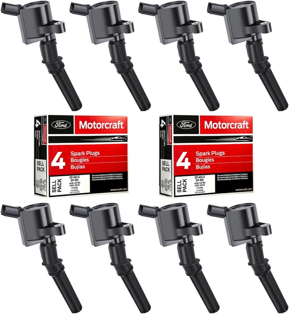 MAS Ignition Coils DG508 and Motorcraft Spark Plugs SP493 compatible with Ford Lincoln Mercury 4.6L engines